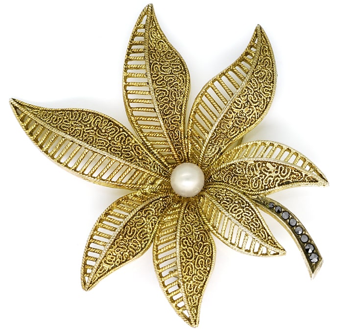 Foto 2 - Antike Fahrner Brosche Perle Markasiten Silber vergoldet, Q2097