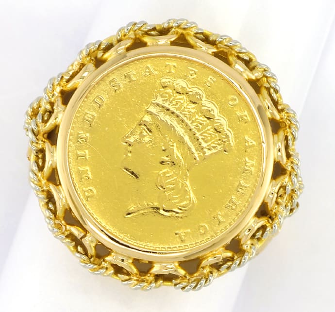 Foto 2 - Goldring Handarbeit mit Münze 1US Dollar 1862, S2776